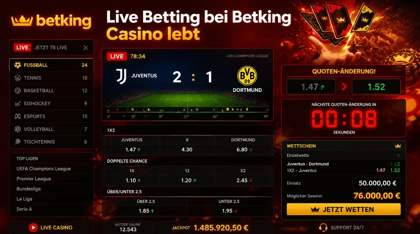 Live-Wetten Situation: Verändernde Quoten, schnelles Reagieren, hoher Einsatz, Spannung im Matchverlauf.