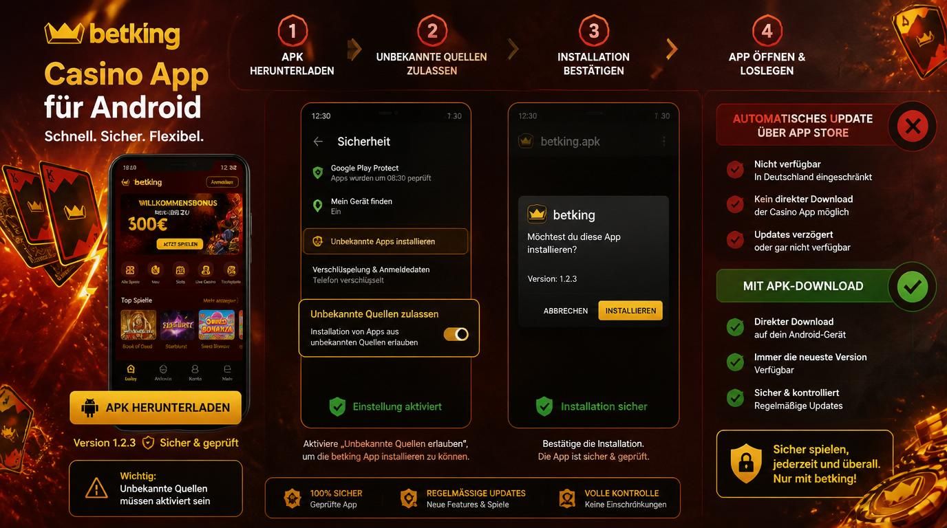 Screenshot einer Android-APK-Download-Seite auf Deutsch mit klaren Hinweisen und Versionsnummern.