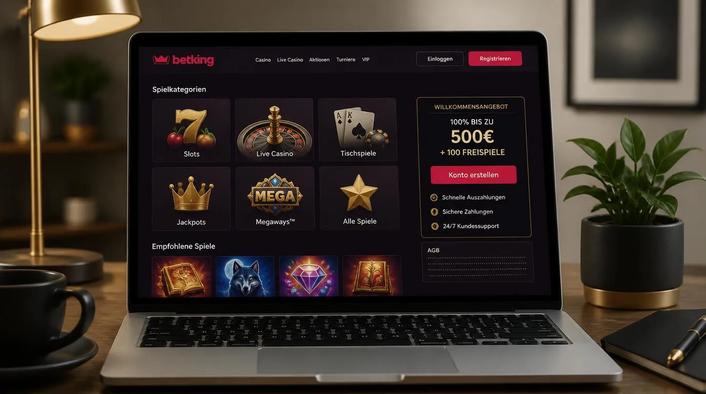 Casino-Oberfläche mit verschiedenen Spielkategorien und hervorgehobenem Willkommensangebot
